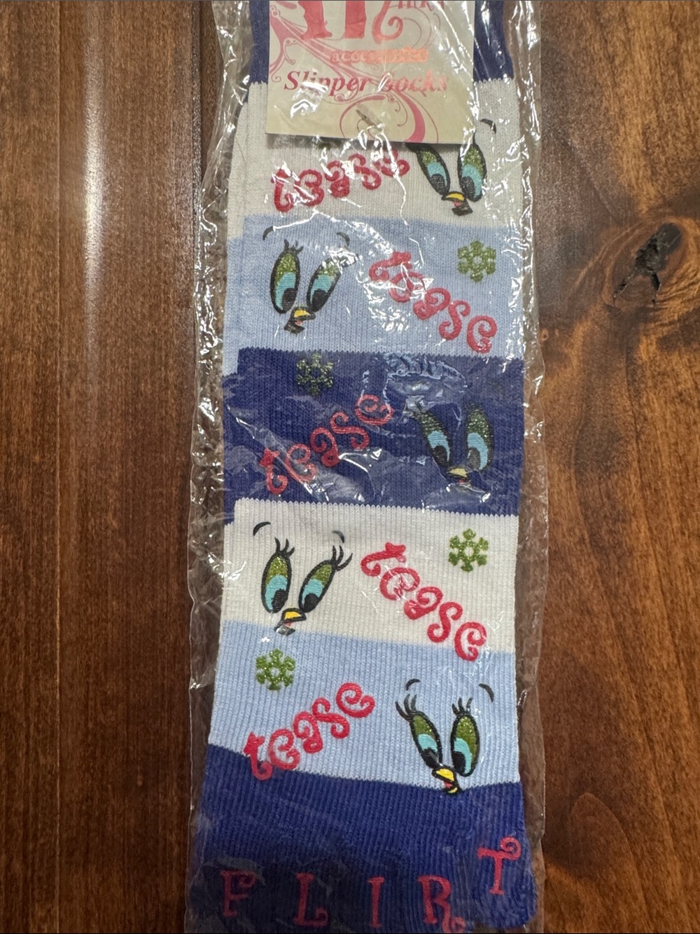 NWT Flirty Blue & White Novelty Character Toe Socks